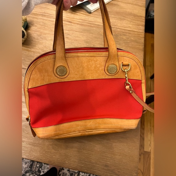 VINTAGE RARE red and leather Dooney and Bourke handbag with crossbody strap - Picture 7 of 16